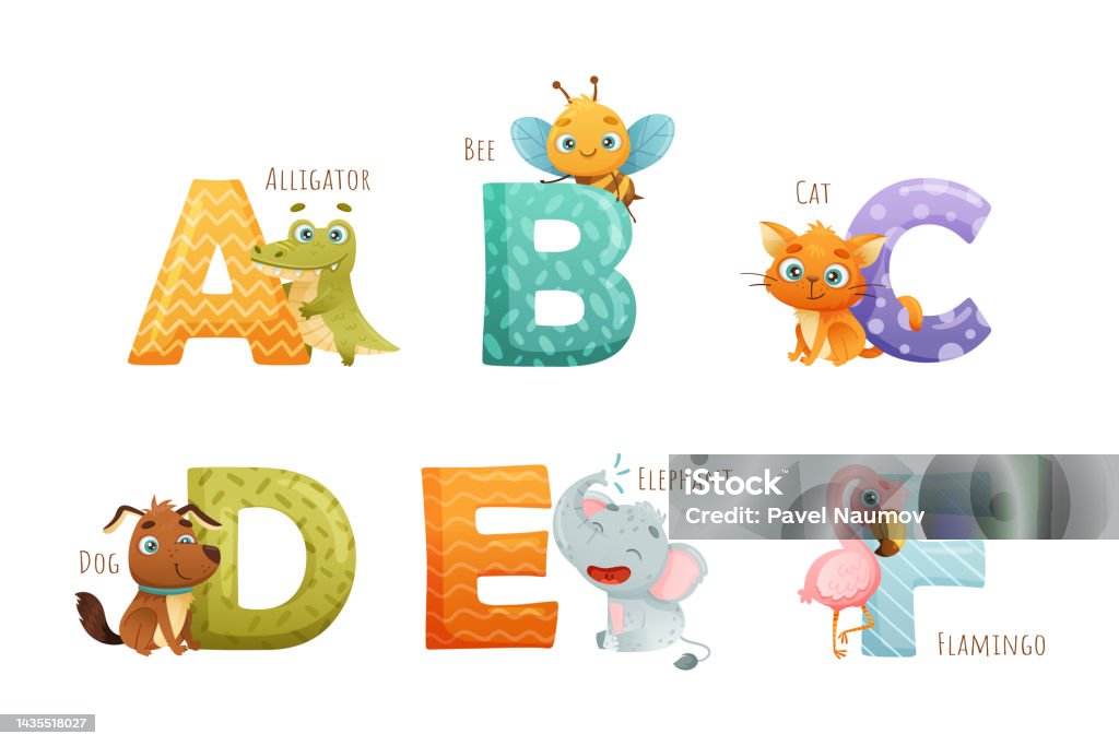 Animal Near Big Alphabet Letter With Name For Preschool Education Vector  Set Stock Illustration - Download Image Now - iStock