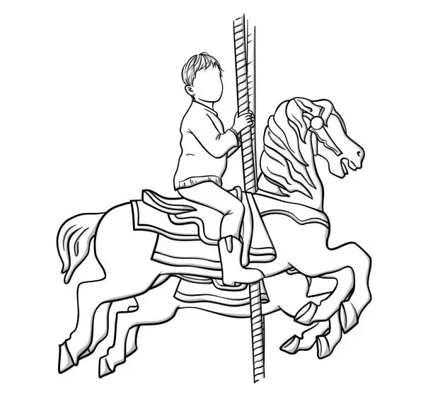 Vector illustration of Child On A Carousel Horse Sketch