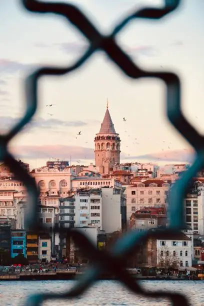 famous galata tower artistic shot in istanbul