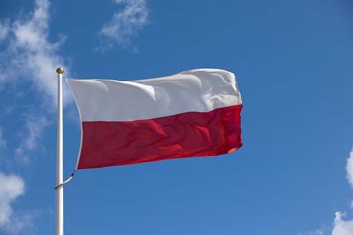 Polish flag waving in the wind
