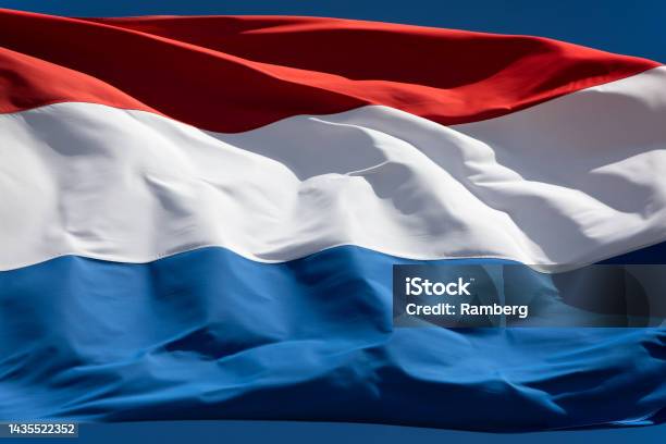 Flag Of The Netherlands Full Screen Closeup Stock Photo - Download Image Now - Allegory Painting, Blowing, Close-up