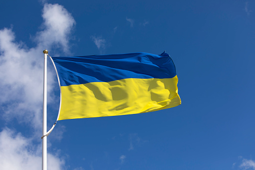 Ukranian flag waving in the wind