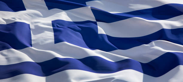 Greek flag banner stock photo