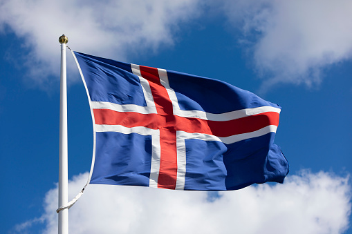 Icelandic flag waving in the wind