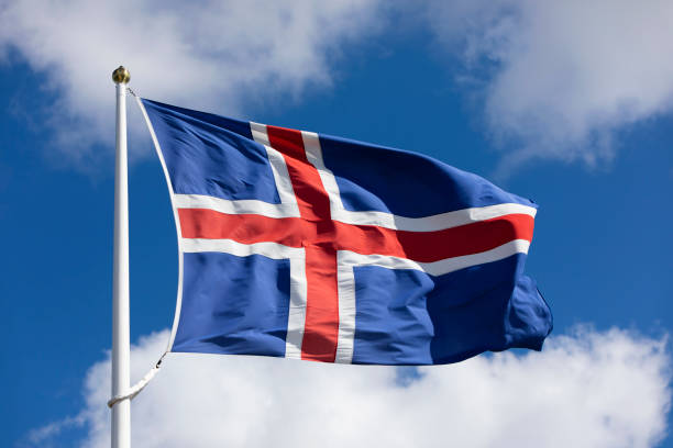 Icelandic flag close-up stock photo