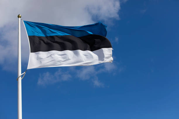 istock Estonian flag banner from a distance 1435522404