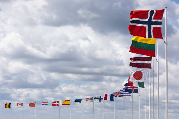 Mixed nations flags stock photo