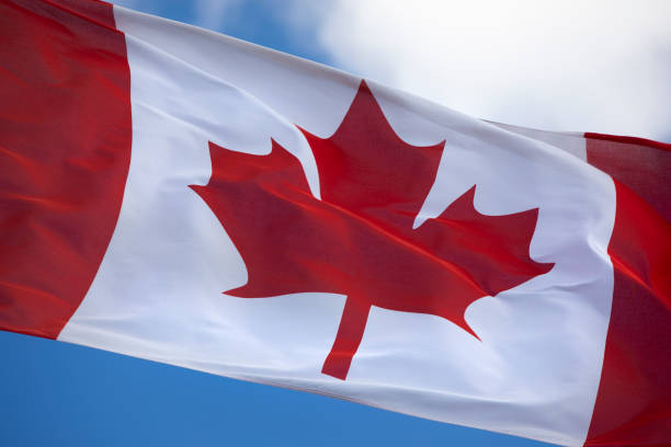 istock Canadian flag diagonal close-up 1435522481