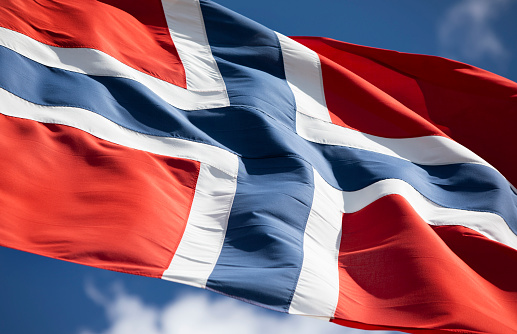 Norwegian flag waving in the wind
