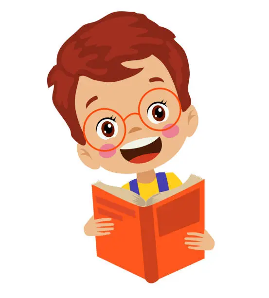 Vector illustration of happy student reading a book