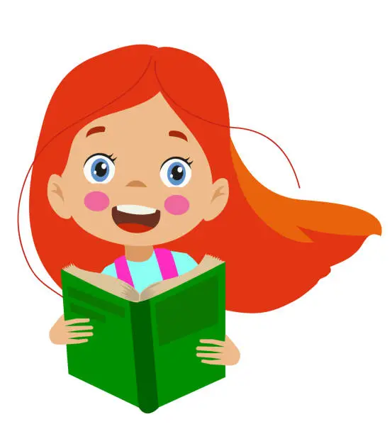 Vector illustration of happy student reading a book