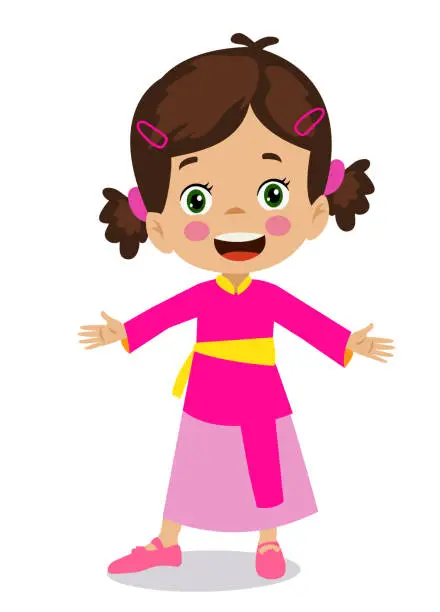 Vector illustration of cute girl dressed in japanese clothes