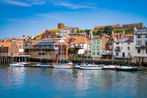 Whitby skyline and river Esk UK in Scarborough Borough Concil of England United Kingdom