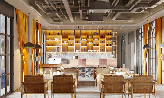 Luxury And Modern  Restaurant Interior With Stylish Design.