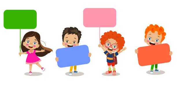 Vector illustration of cute kids holding banneryour text here