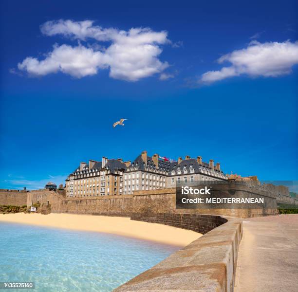 Saintmalo Plage Du Mole Beach And Fortress In French Brittany Of France Stock Photo - Download Image Now
