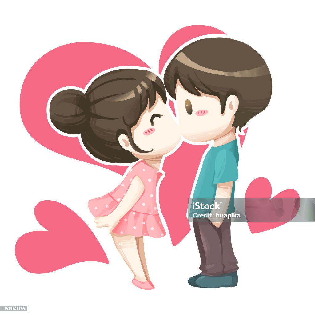 Süßes Paar Küsst Cartoon Stock Vektor Art und mehr Bilder von