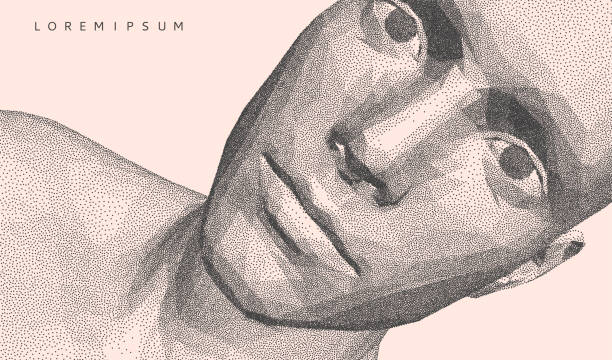 istock Abstract man head made from dots. Cover design template. Facial recognition. Technology concept. Cyber security vector illustration. 3D vector illustration for banner, flyer, poster or brochure. 1435531185