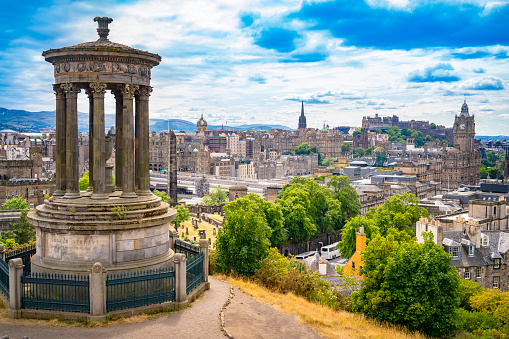 Edinburgh aerial skyline from Calton Hill capital city of Scotland UK United Kingdom