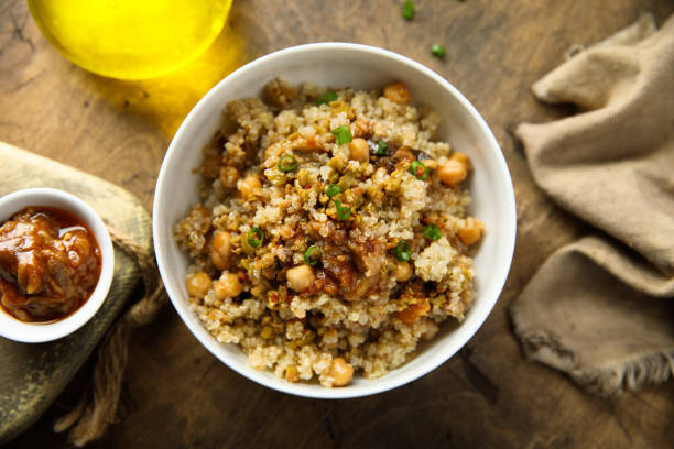 Quinoa pilau with chickpeas stock photo