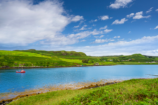 Skye island Loch lake boat in Highlands Scotland UK in United Kingdom