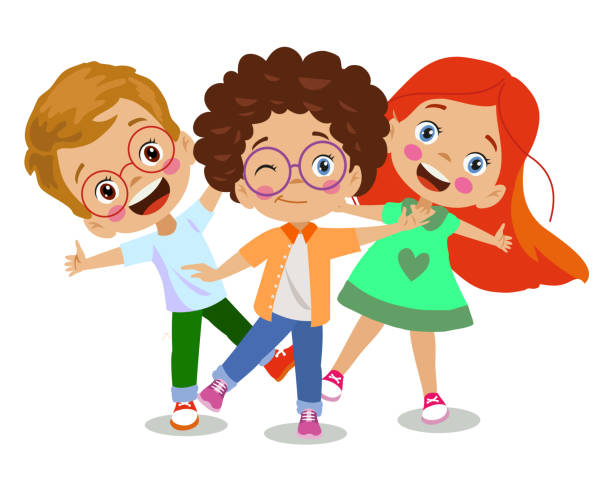 illustrations, cliparts, dessins animés et icônes de des amis mignons alignés dans une rangée - preschooler playing family summer
