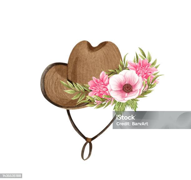 Watercolor Flowers In Hat Cowboy Hat And Flowers Farmhouse Rustic