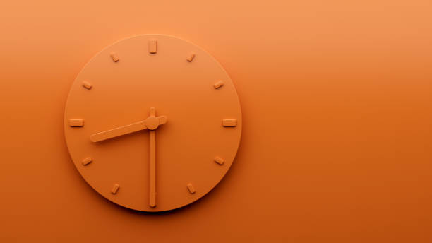 istock Minimal Orange clock 8:30 Half past Eight o'clock abstract Minimalist wall clock 20:30 3d Illustration 1435536905