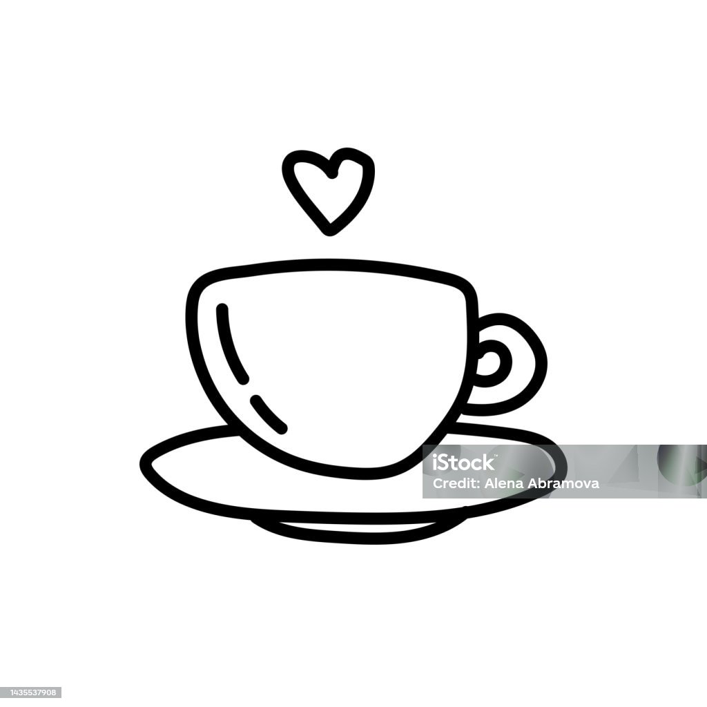 A Cute Cup Of Tea Or Coffee On A Saucer With A Heart Hand Drawn Coffee Cup  Illustration Stock Illustration - Download Image Now - Istock