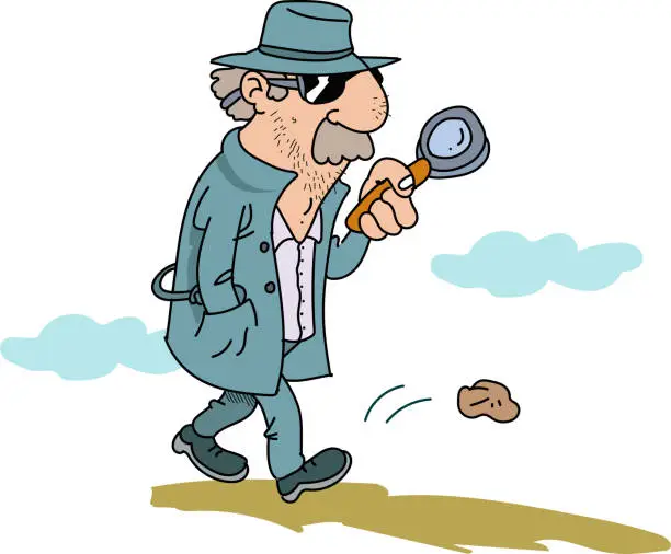 Vector illustration of detective examining with his lens