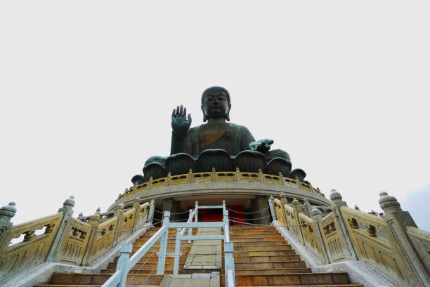 Tian Tan Buddha monument, a large bronze statue of Buddha Shakyamuni, located on top of Ngong Ping on Lantau Island. Hong Kong.