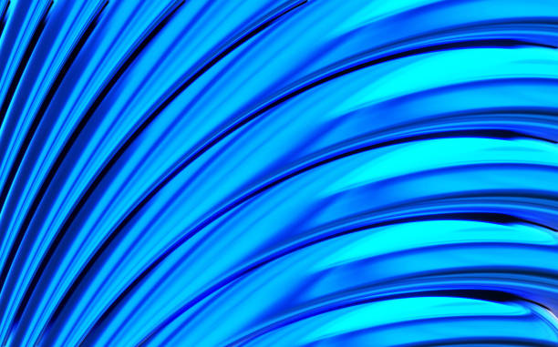 istock Blue chrome metallic background, shiny striped 3D metal abstract background 1435538754