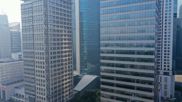 istock Modern architecture close up. Aerial glass skysrapers 1435542337