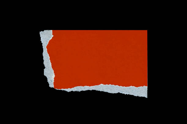 istock Red Torn Ripped Paper Cardboard Edge Piece Isolated on Black. Rough Grunge Element for Collage. 1435545368