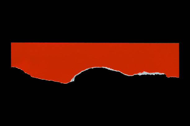 istock Red Torn Ripped Paper Cardboard Edge Piece Isolated on Black. Rough Grunge Element for Collage. 1435545372