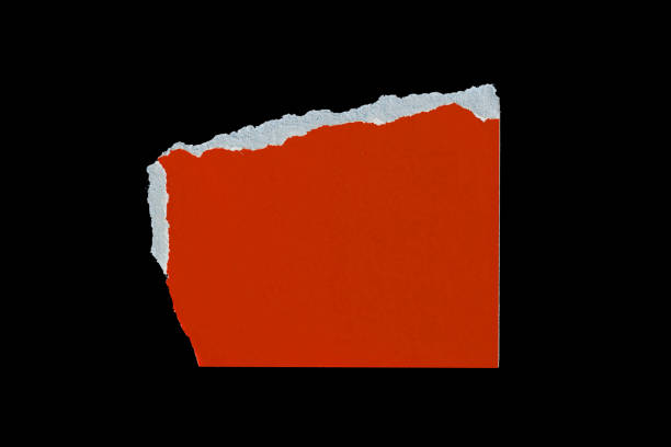 istock Red Torn Ripped Paper Cardboard Edge Piece Isolated on Black. Rough Grunge Element for Collage. 1435545376
