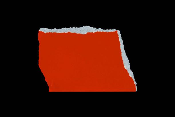 istock Red Torn Ripped Paper Cardboard Edge Piece Isolated on Black. Rough Grunge Element for Collage. 1435545386