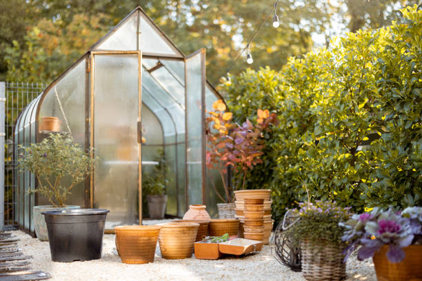 istock Garden with beautiful glass orangery 1435548534