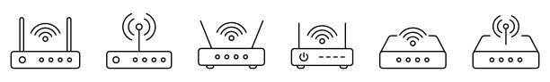 router-symbol. router-bezogenes signalleitungssymbol isoliert, wlan-router. - modem stock-grafiken, -clipart, -cartoons und -symbole