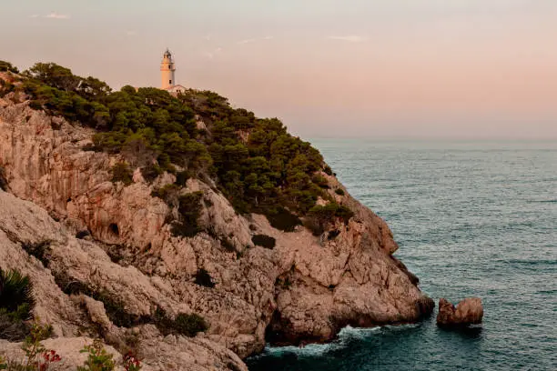 Coastal landscape from Cape Capdepera with lighthouse on the island of Mallorca