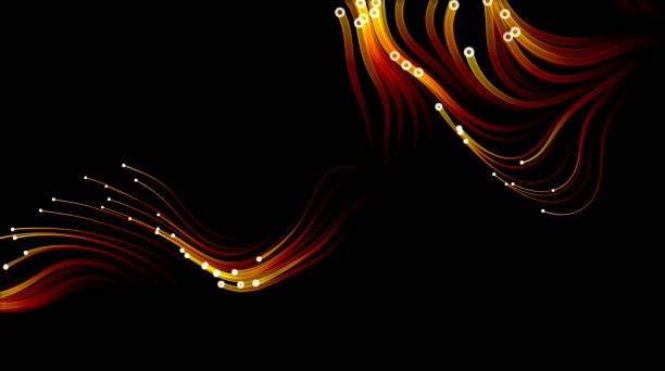 ilustraciones, imágenes clip art, dibujos animados e iconos de stock de partículas naranjas que fluyen sobre fondo negro. - cyberspace abstract backgrounds photon