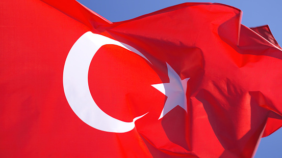Real photograph of a Turkish flag textile.