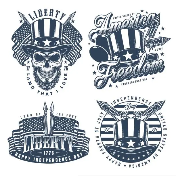 Vector illustration of USA independence set flyers monochrome