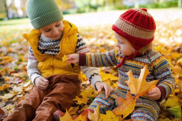 istock Kids playing together in autumn park 1435586017