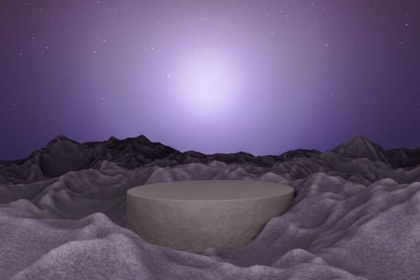 istock 3d render platform and Natural podium background on mountain with star on the sky at night for product stand display advertising cosmetic beauty products or skincare with empty round stage 1435586087