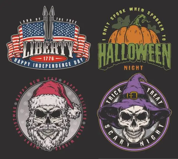 Vector illustration of Horror holidays set flyers colorful