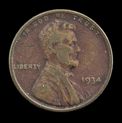 1934 plain US Lincoln cent minted in Philadelphia