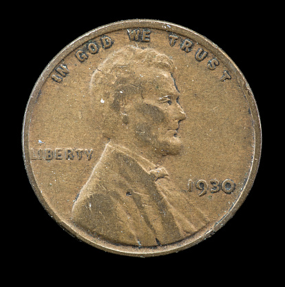 1930 plain US Lincoln cent minted in Philadelphia