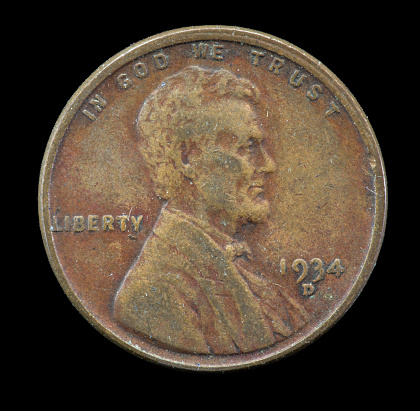 1934 D US Lincoln cent minted in Denver.