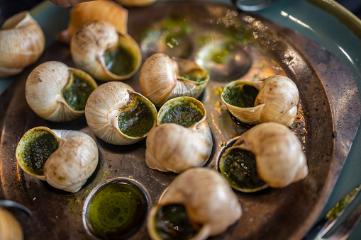 French Snails served in a restaurant in Paris France